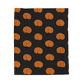 Plush Blanket — Cute Orange Peach Pattern on Black Velveteen