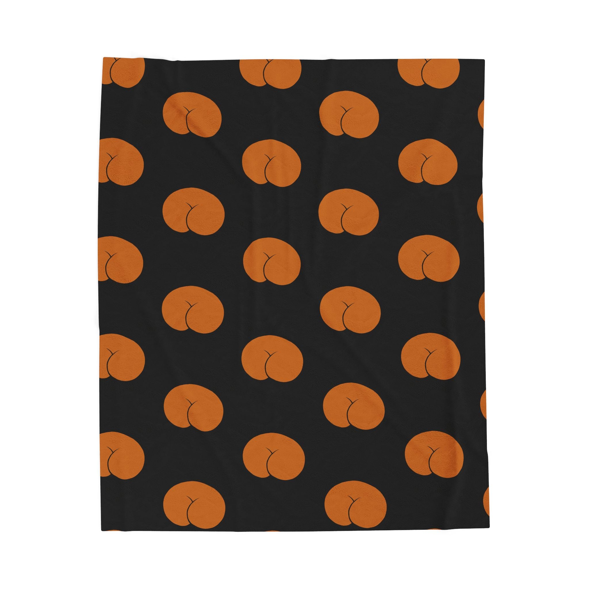 Plush Blanket — Cute Orange Peach Pattern on Black Velveteen